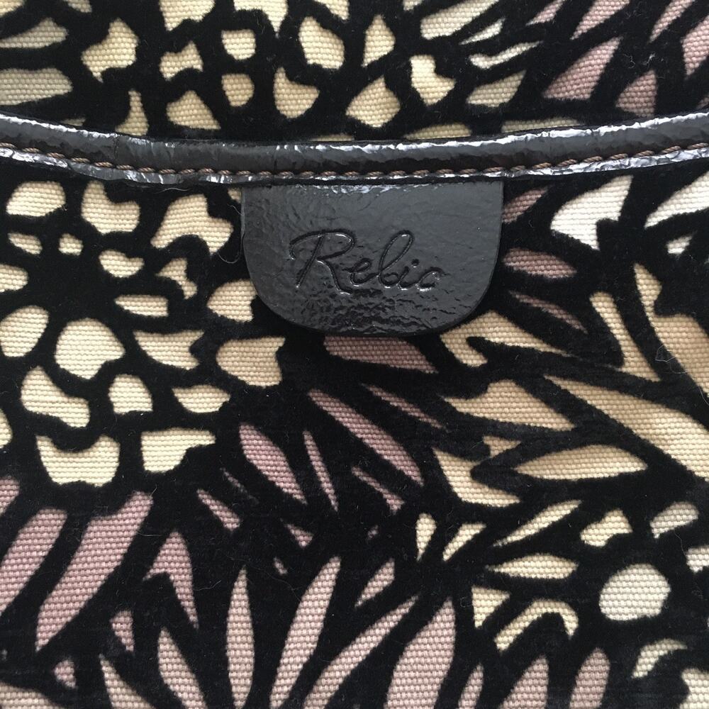 Relic Purse Black Leather and Velvet Outlines Floral Green Tan Purple Hand Bag - Picture 4 of 11